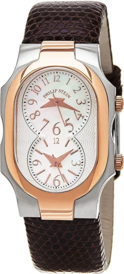 Philip Stein Signature Philip Stein Women's 'Signature' Mother Of Pearl Dial Brown Leather Strap Two Tone Quartz Watch Ladies Watch Model 1TRG-FMOP-ZBR